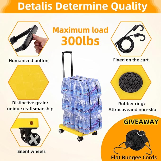 Folding Hand Truck Lightweight Hand Truck Dolly Foldable,Luggage cart with 4 Rotate Wheels, Utility Cart with Adjustable Handle,Collapsible Dolly for Moving