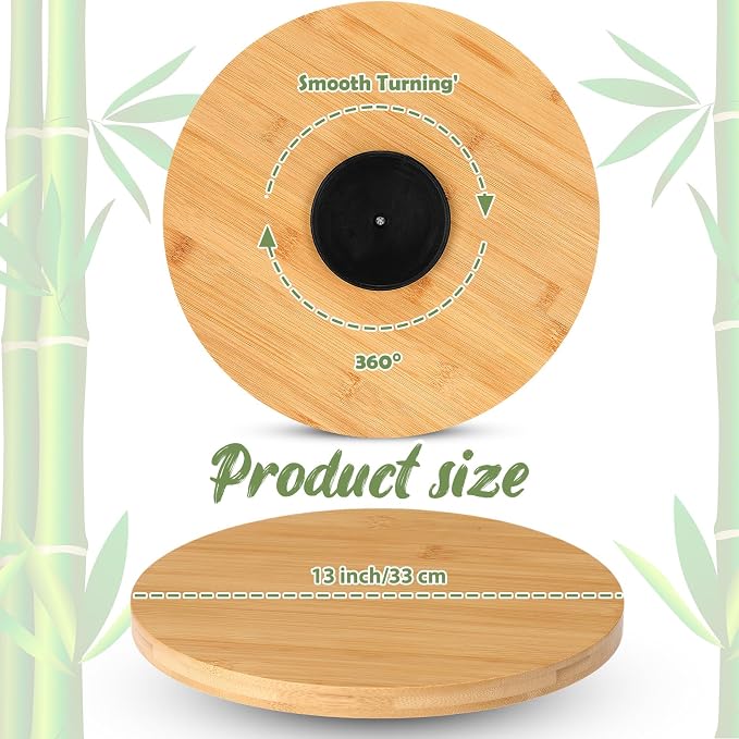 Tanlade 4 Pcs Bamboo Wooden Lazy Susan Organizer Lazy Susan Turntable for Cabinet Non Skid Kitchen Tray Revolving Condiment Spice Rack for Counter Wedding Table Organization Storage Supplies(13 Inch)