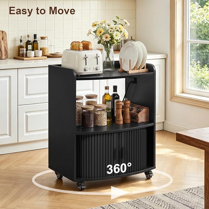 Bifins Coffee Bar Cart for Home, 3 Tier Rolling Serving Carts with Wheels | Coffee Cart with Removable Metal Brackets and Sliding Doors,Mobile Liquor Sideboard Cabinet for Home Bar, Kitchen