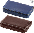 Outus 2 Pcs Business Card Holder, PU Leather Business Card Case Pocket Wallet with Magnetic Shut for Valentines Gift Adult(Coffee, Blue)