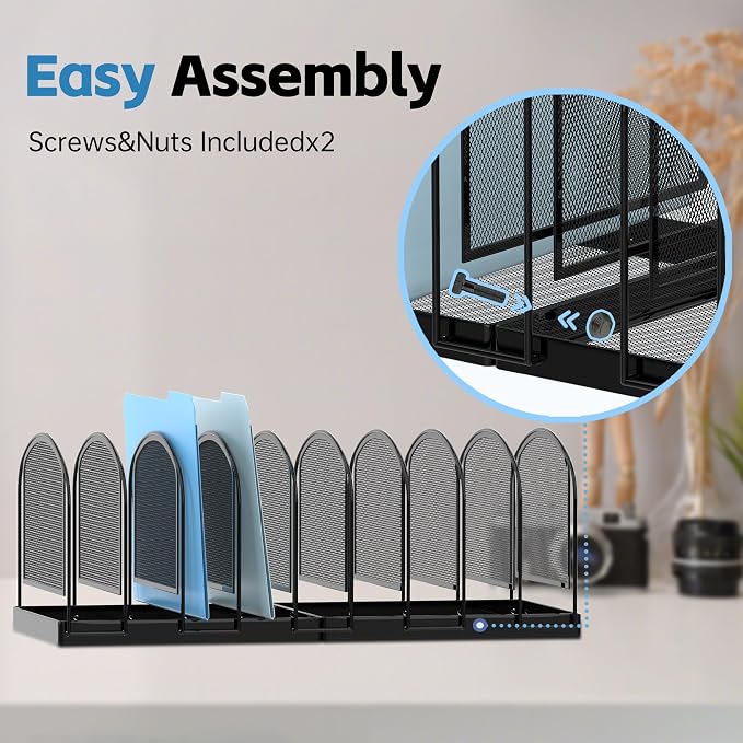 SUPEASY File Organizer for Desk, 9-Section Mesh Desk Organizer, Vertical File Holder Desktop Organizer File Sorter, File Folder Holder for Office Supplies, Black