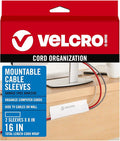 VELCRO Brand Cable Sleeves. Organize Messy Wires on Desk, Behind TV or Game Console. 16-Inch (2x8in) White. Removable Adhesive Mounts to Smooth Surfaces