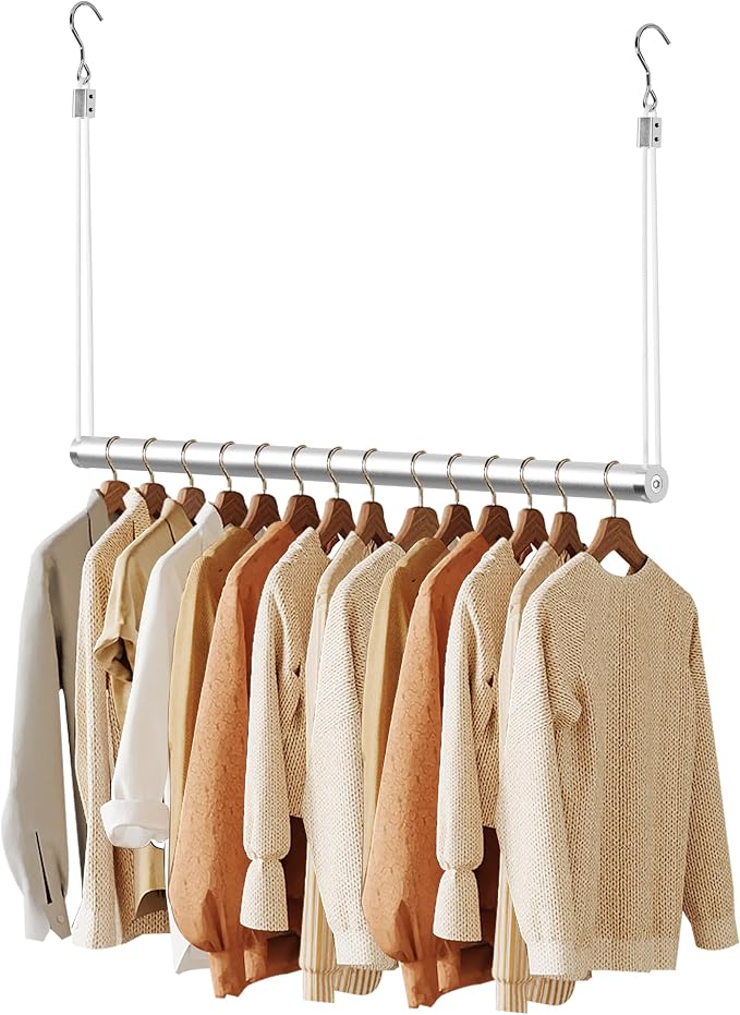 BaiNong Adjustable Closet Hanging Rod 32" Silver Closet Rod Extender | Heavy Duty Double Hanging Closet Rod, Walk-in Closets, and Clothes Rack to Maximize Storage Space