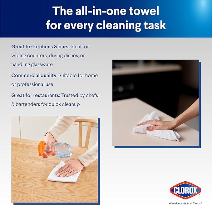Clorox Ribbed Dishcloths - 100% Cotton Quick Dry Dish Cloths - Absorbent Multipurpose Cleaning for Restaurants, Kitchen, Bathroom, Hotel - 12" x 12" - White 12 Pack