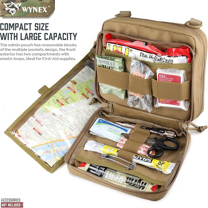 WYNEX Tactical Large Admin Molle Pouch of Double Layer Design EDC Organizer | Molle EDC EMT Utility Pouches with Map Sleeve Modular Tool Bag Large Capacity Flag Patch Included
