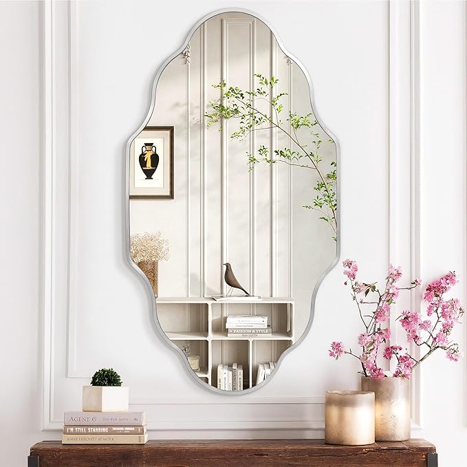 Dorlicecass Wall Mirror for Bathroom - Silver Mirror Wall Decor 24" x 36"Modern Mirror Wall Decor with Aluminum Alloy Frame for Bathroom, Bedroom, Living Room, Dining Room, Cloakroom, Entryway