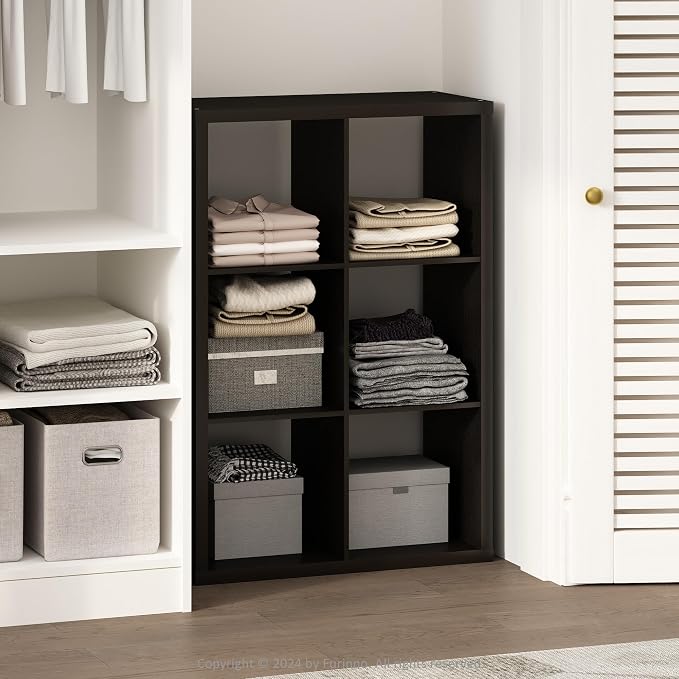 Furinno Cubic Extra Thick 6-Cube Closet Organizers and Storage, Dark Oak | 14.6 x 30 x 44 in, Open Shelf Closet Storage, Closet Organizer, for Wardrobe, Bedroom, Living Room
