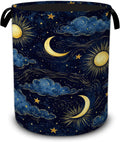 Sun Moon Laundry Basket,Stars Clouds Foldable Oxford Laundry Hamper with Handles,Collapsible Clothes Storage Bucket Tote Bag for Laundry Room,Bathroom,Bedroom,Dorm
