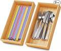 Bamboo Kitchen Drawer Organizer Boxes 12" x 6" Stackable Wooden Organizers | Set of 2 Wood Silverware Utensil Tray for Drawers Bins, Cutlery & Flatware Storage for Junk Drawer, Bathroom, RV