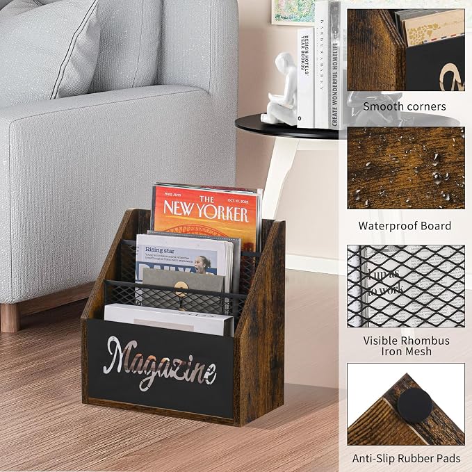 YINMIT Magazine Holder, Stepped 3 Tier Magazine Rack Floor | Magazine Storage Basket, Folder Organizer Bin for Magazines, Books, Newspapers