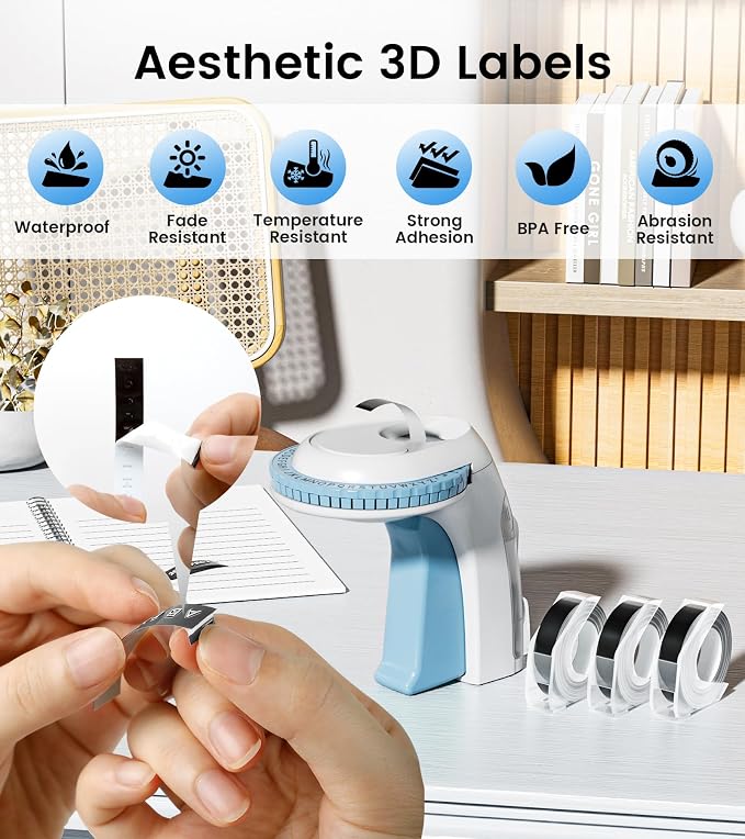 Embossing Label Maker Vintage Manual with 3 Rolls 3D Label Tapes | Lightweight Handheld Embossed Labeler, Back-To-School Supplies, Classroom Must Have, Scrapbook Crafting Daily Personalized