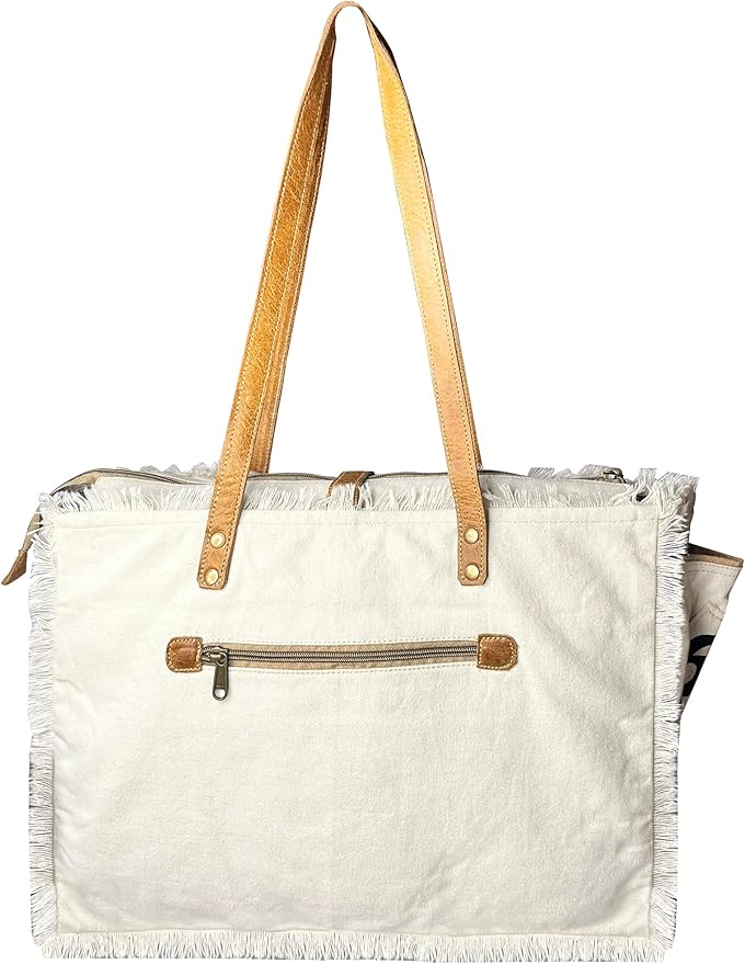 RUSTIC TOWN Canvas Leather Tote Bag for Women - Sel De Mer Upcycled Canvas Shoulder Hobo Travel Handbag Ladies Purse Satchel