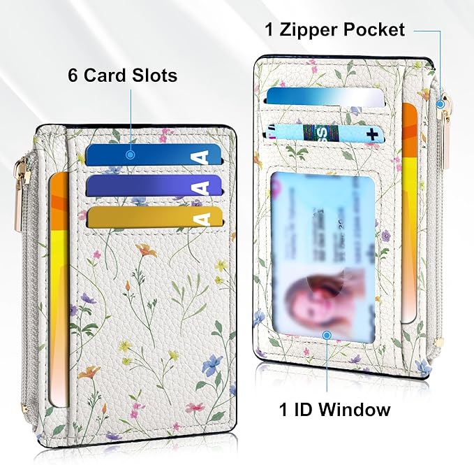 Tipmile Womens Credit Card Holder Wallet, Small Slim RFID Blocking Sleeve | Mini Tiny Cute ID Case, Minimalist Zipper Pocket Wallet, Thin Coin Purse, Mothers Gift