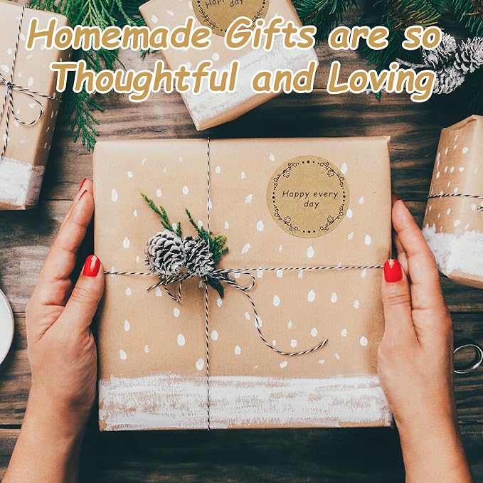 500 Jar Stickers, Jelly Jars & Jam Jar Labels, Kraft Paper Gift Tags, 4 Different Garland Designs for Mason Jars/Bottles/Name Tags and More (2 Inch Round)