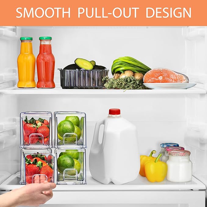 Sorbus Small Clear Acrylic Storage Drawers (4 Pack) - Stackable Plastic Organizer Bins for Fridge, Freezer, Pantry, and Bathroom