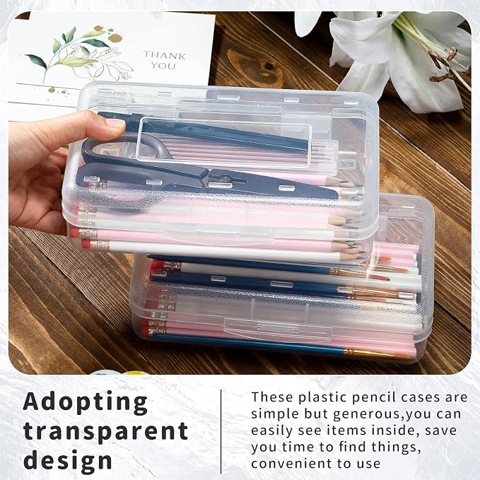 Blulu 6 Pack Large Plastic Pencil Case Box Clear Pencil Boxes Bulk Hard Crayon Box Storage with Snap Lids 8.1 x 4.7 x 2.2 Inch Painting Organizer Classroom Stationery School Supplies (Clear)
