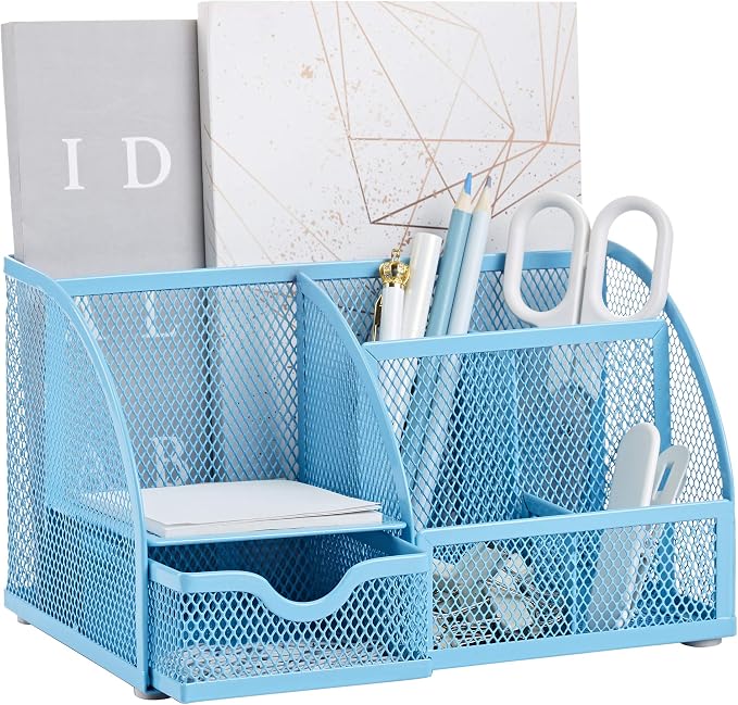 Annova Desk Organizer Wire Mesh 3 Tier Sliding Drawers Paper Sorter/Multifunctional/Premium Solid Construction for Letters, Documents, Mail, Files, Paper, Kids' Art Supplies (Blue)