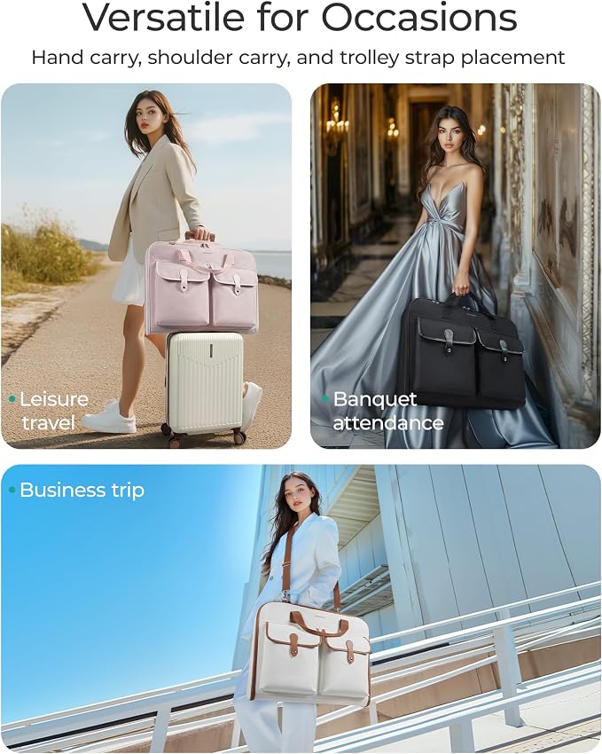 BAGSMART Large Garment Bags for Travel, Carry on Garment Bags for Hanging Clothes, Travel Suit Bag for Shirts Dresses Coats, Pink