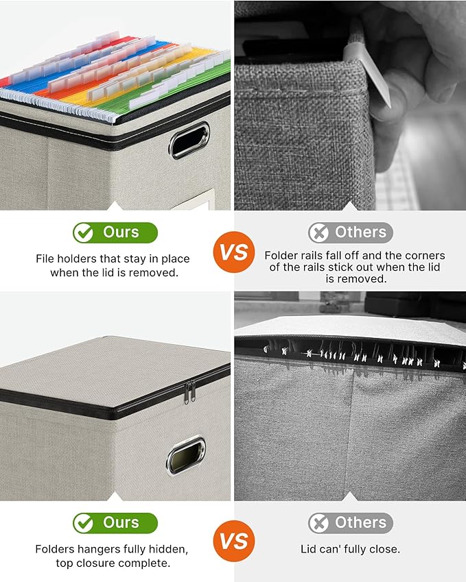 Oterri File Organizer Boxes with Lids, File Box with Mesh Pockets, Document Organizer Box for Letter Size Folders, Zippers Important Document Organizer (Beige, Small-1 Pack Without Folders)