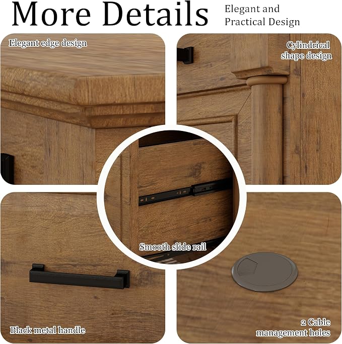 blini Large Farmhouse Executive Desk with Drawers，Wood Computer Desk，Embossed Texture Home Office Desk with File Cabinet Storage, Cable Management, Keyboard Tray，Working Table for Work Study Writing