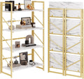 JSB 4 Tier No Assembly Folding Bookshelf, Foldable Storage Bookcase for Home Office, Space-Saving Storage Shelf for Living Room, Bedroom, Office (White&Gold)