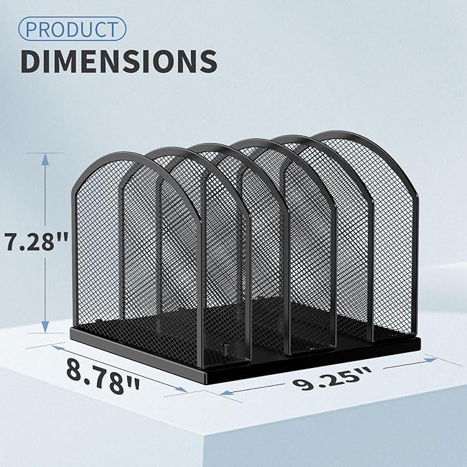 Gawerk 5-Section Vertical Desktop Organizer, 5-Section Mesh File Folder Stand Sorter for Office Home Classroom Organization (1, Black)