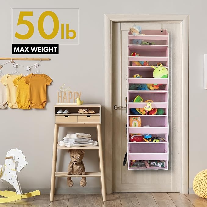 HOMELUX THEORY UPGRADED 6 Tiers Over The Door Organizer Hanging - 100D EXTRA THICK & 50lbs HUGE CAPACITY, 12 Side Mesh Pockets Over The Door Shoe Organizer, Hanging Closet Organizer (Ivory, 2pc)