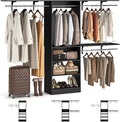8FT Closet System with 3 Wooden Storage Shelves, 96'' Closet Organizer System with 3 Hanging Rods, Wall Mount Bedroom Wardrobe Walk-in Closet, Adjustable Garment Rack from 5 to 8FT (Cut to Fit), Black