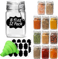 ComSaf Square Small 8 oz Glass Spice Jars with Airtight Lids 12 Pack Pantry | Jams herbs, Overnight oats, Pickling favors, Labels included, Funnel included, Pantry organization, Sourdough pickling
