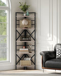 CHOEZON 69.3" Corner Shelf 5-Tier, Large Corner Shelving, Freestanding Storage Stand for Bedroom, Living Room, Kitchen, Industrial Engineered Wood Bookshelf Organizer, Greige and Black TCJ15BG
