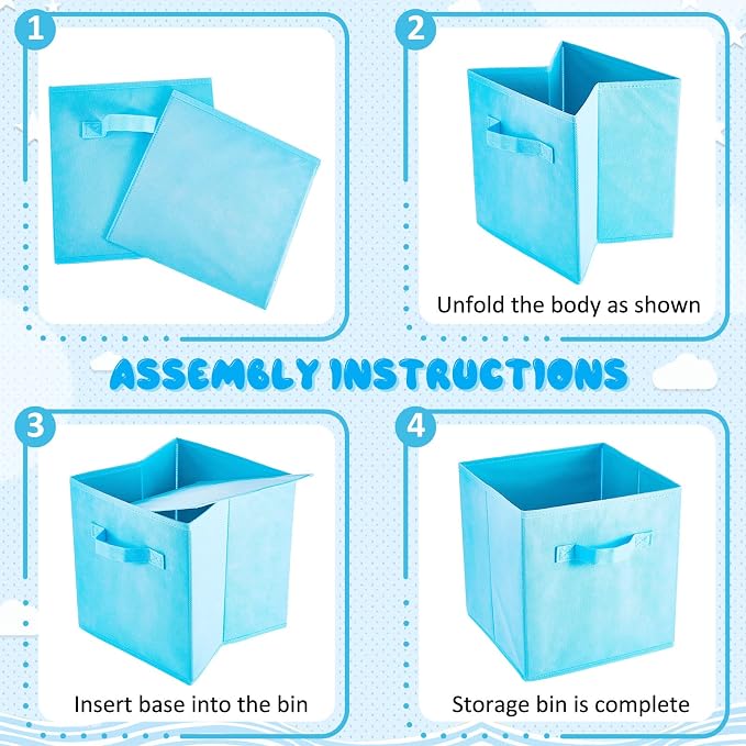 Yinder 12 Pcs Cube Storage Bin 10.5''x10.5''x11'' Storage Bins for Kids Classroom Decor Colorful Bins Foldable Baskets for Playroom Nursery Organizer Fabric Boxes (Sky Blue, Purple, Pink, Rose)