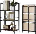 Crofy 3-Tier Foldable Bookshelf, Black Frame & Walnut Shelves | No-Assembly Collapsible Portable Storage Organizer; Sturdy Walnut Finish Shelves; Ideal for Living Room & Home Office
