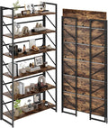 JSB 6 Tier No Assembly Folding Bookshelf, 30.7" Wide Foldable Storage Bookcase for Home Office, Space-Saving Storage Shelf for Living Room (Fire Brown)