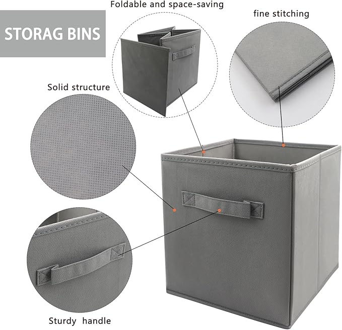 EBIGIC Mini Size 3-Pack Cube Storage Bins 9.0"x7.5"x7.5" Fabirc Foldable Closet Toy Organizer Collapsible Cloth Gray