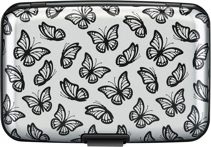 ELFISH Mini RFID Aluminum Wallet Credit Cards Holder Business Card Case Metal ID Case for Men Women(Little Butterflies)