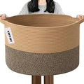65L Large Blanket Basket,19.7" L x 19.7" W x 13" H Rope Woven Baskets with Handles, Toys Storage Bins,Laundry Basket Perfect for Living Room, Nursery,Bedroom,Home Organization,Jute&Black