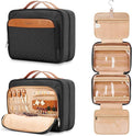 COOSKY Travel Hanging Toiletry Bag for Women, Holds Full-Size Shampoo, with Jewelry Organizer Compartment, Extra Large Makeup Bag, Waterproof Cosmetic Bag, Toiletries Kit Set with Trolley Belt, Black