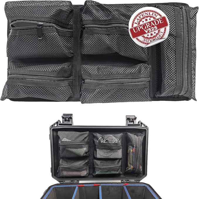 LAFENLIN UPGRADED Lid Organizer for Pelican Vault V525 Case, 5 Thick Mesh Pockets Storage Organizer,Fits Camera Cases,Diving Dry Boxes,Hard Cases & Toolboxes,Includes Hook and Loop,Durable(No Screws)