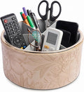 Remote Control Holder, 360°Spinning PU Leather Desk TV Remote Caddy,Desk Storage Box Room Accessories for Controller, Media,Mail,Calculator, Mobile Phone,Pencil(1B-Golden Apricot)