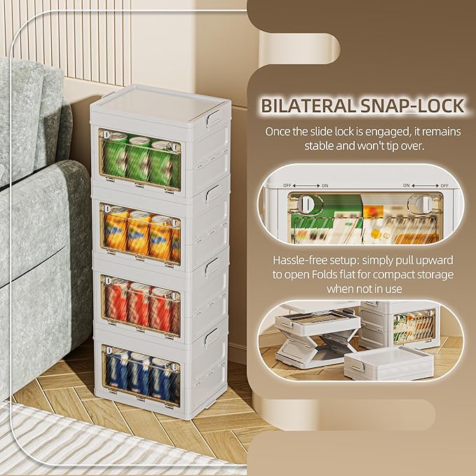 40 QT / 10 Gal Space Saver Foldable Cabinet Slim Profile, Double Transparent View Doors, Instant Pull-Up Frame for Apartments/Dorms