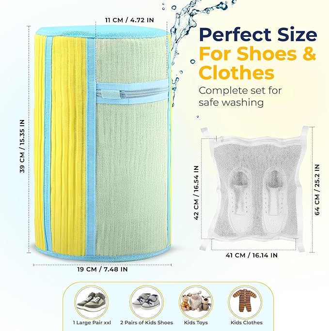 8-Piece Shoe Washing Machine Bag & Dryer Bag for Shoes 4x Each - 360° Thick Protection, Highly Durable Mesh Sneaker Washer w/Zipper Lock – Deep Cleaning Sneaker Laundry Bag for Spotless Shoes