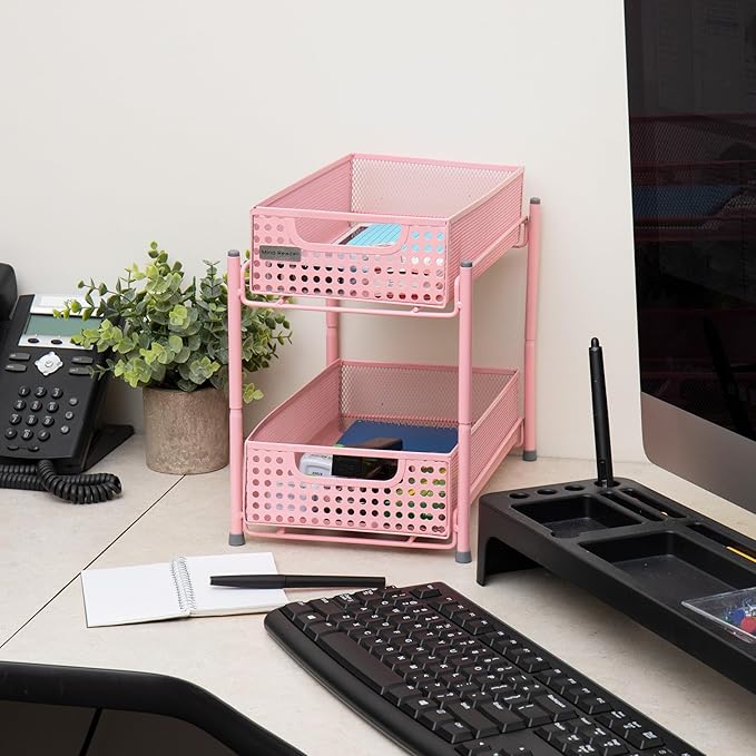 Mind Reader Accessory Organizer, Supply Storage, Desktop, Crafts, Office, Metal Mesh, Pink