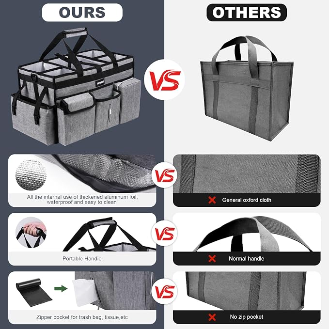 Large Cleaning Caddy Bag with Rigid Support Board, Cleaning Organizer Tote with Detachable Divider, Adjustable Shoulder Strap & Waist Belt, Cleaning Supply Carrier for Cleaners & Housekeepers