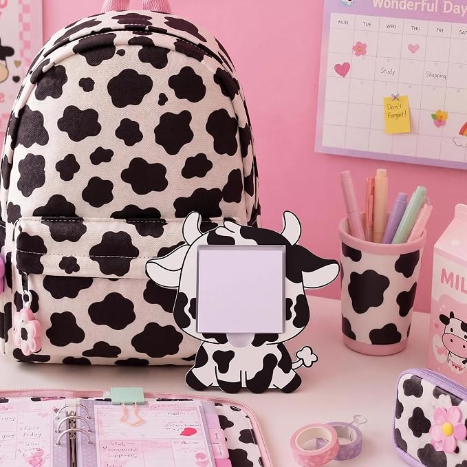 Dairy Cow Sticky Note Holder Large Wood Notepad Dispenser 3 x 3 Sticky Notes Organizer Cute Self Stick Memo Pad Holder for Desk Back to School Gift Western Office Decor, No Pads Included