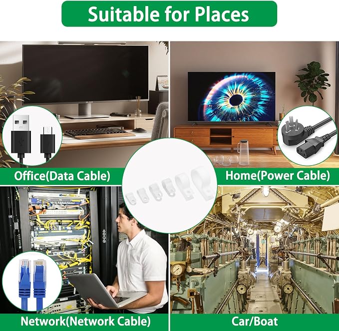 300 Pcs White R-Type Cable Clips, with M4 Screws Cord Organizer | Good Ductility, Fireproof, 6 Sizes (3/16'' 1/4'' 3/8'' 1/2'' 3/4'' 1''), 150pcs M4 Screws, for TV/PC/AC Cables & Wires.