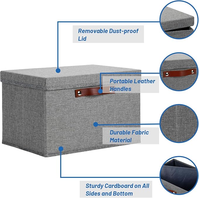 Temary Storage Bins with Lids 2-Pack Large Foldable Storage Baskets with Lid, Fabric Storage Bin for Organizing Home (Grey, 15x11x9.5inch)