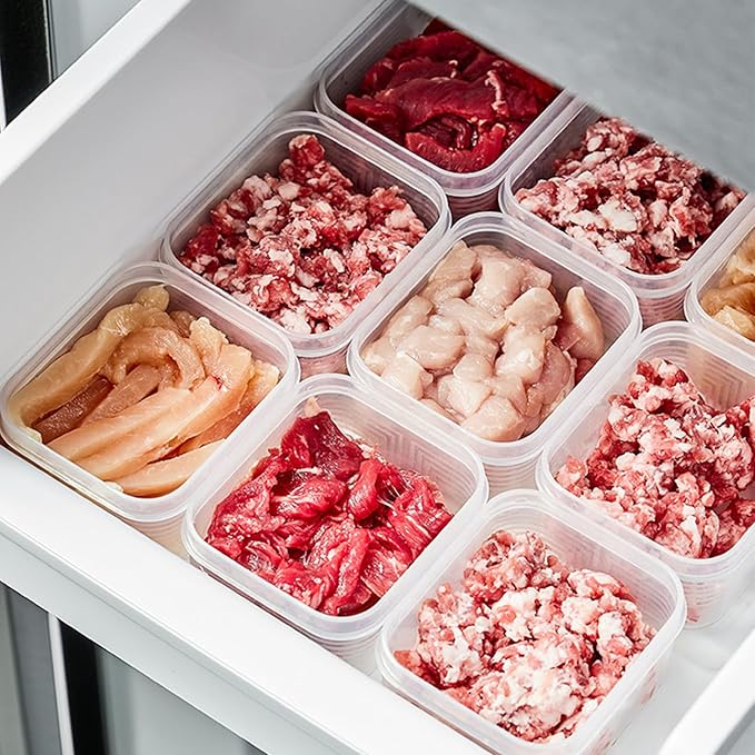 Fruit Storage Containers for Fridge, Bacon Container for Refrigerator, 4PCS Frozen Meat Box Good Sealing Food Grade Refrigerator Storage Container Food Preservation Organizer Box