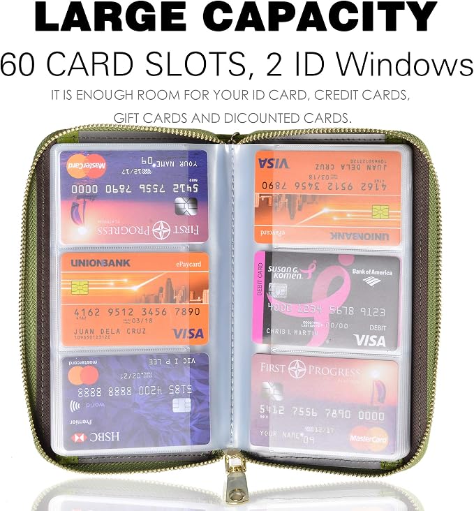 Easyoulife Credit Card Holder Wallet Womens Zipper Leather Case Purse RFID Blocking