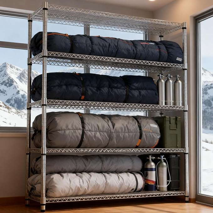M MZG 5 Tiers Shelf 3300 lbs Steel Storage Shelving Utility Shelving Unit Steel Organizer Wire Rack for Home,Kitchen,Office,Garage Chrome 17.7" D x 59.1" W x 70.3" H