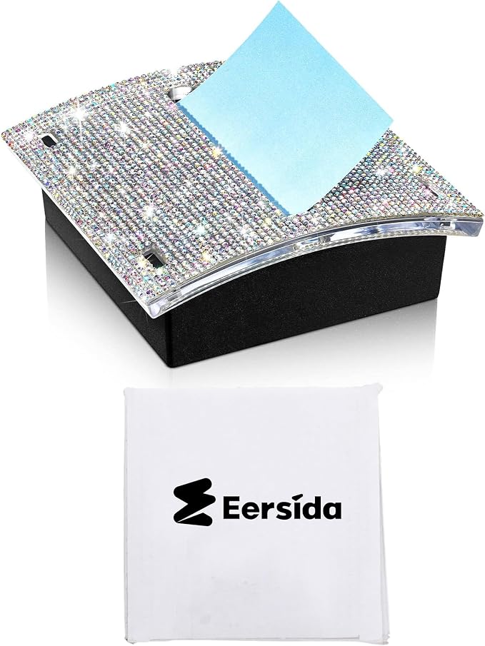Eersida Rhinestone Self Stick Note Pad Holders 4 x 4 Inches AB Color Cute Note Holder Sticky Dispenser Bling Memo Stick Dispenser for Office Employee Coworkers Gifts Home Desk Supplies